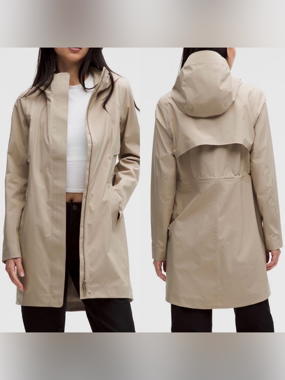 $248 Lululemon Women Tan Beige Hooded Long Rain Jacket Coat Windbreaker Size 4